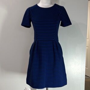 MADEWELL Royal and Navy Blue Striped A-Line Dress, size 2